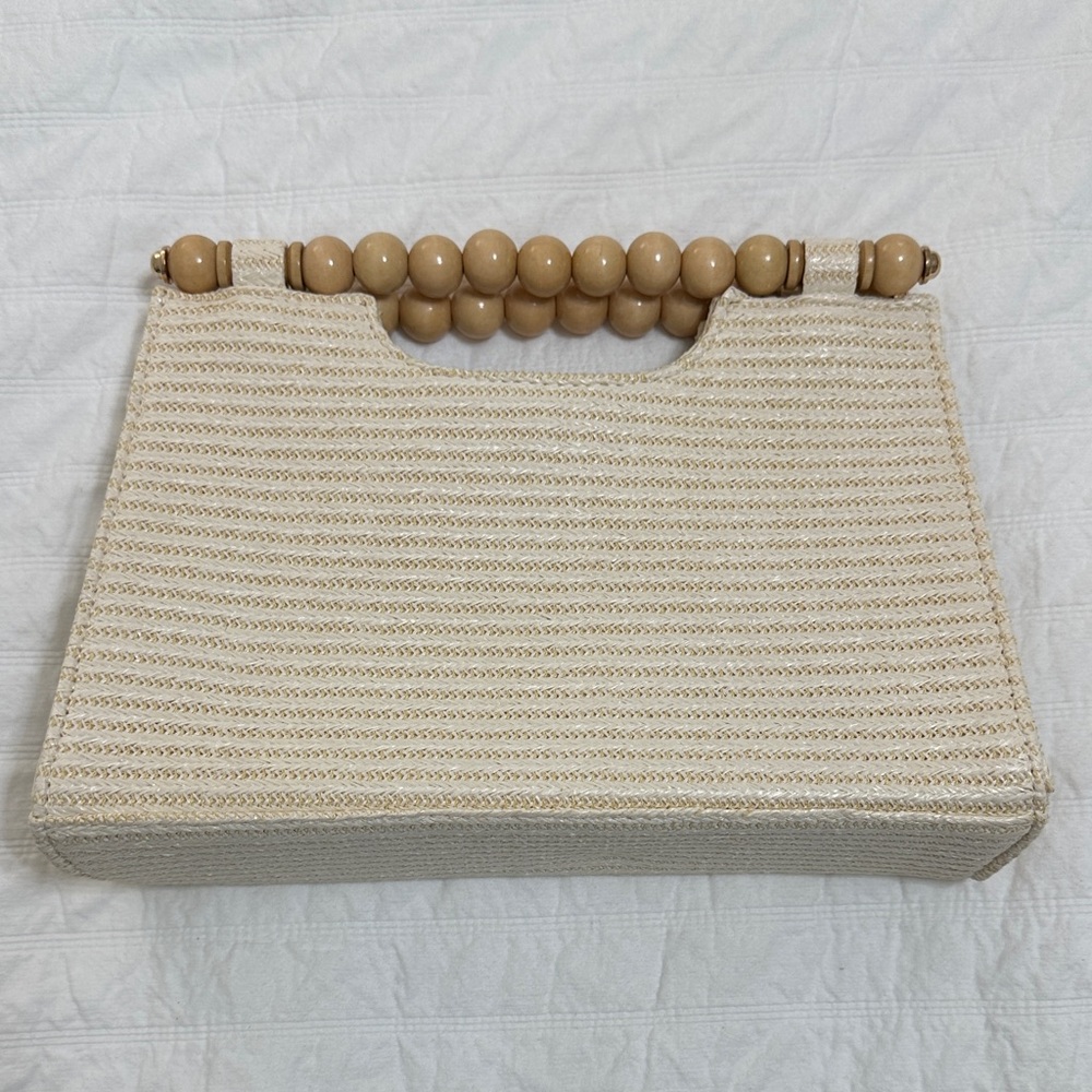 Haute Hippie Cream Tote with Wooden Bead Handle